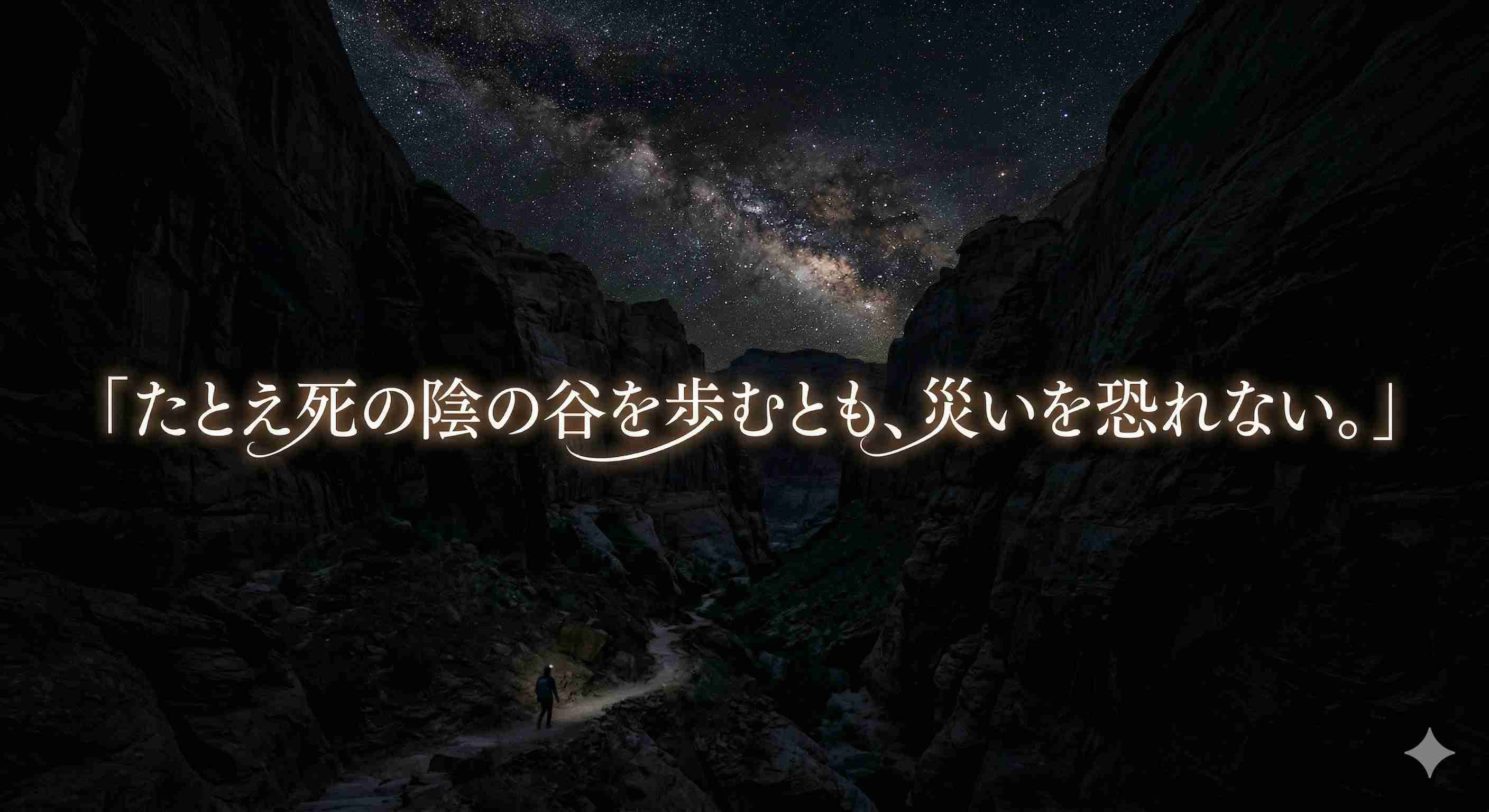 「たとえ死の陰の谷を歩むとも、災いを恐れない。」
