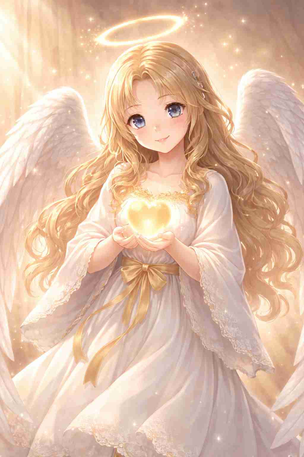 子供のような笑顔で飛んでいる、親しみやすい天使のイラスト