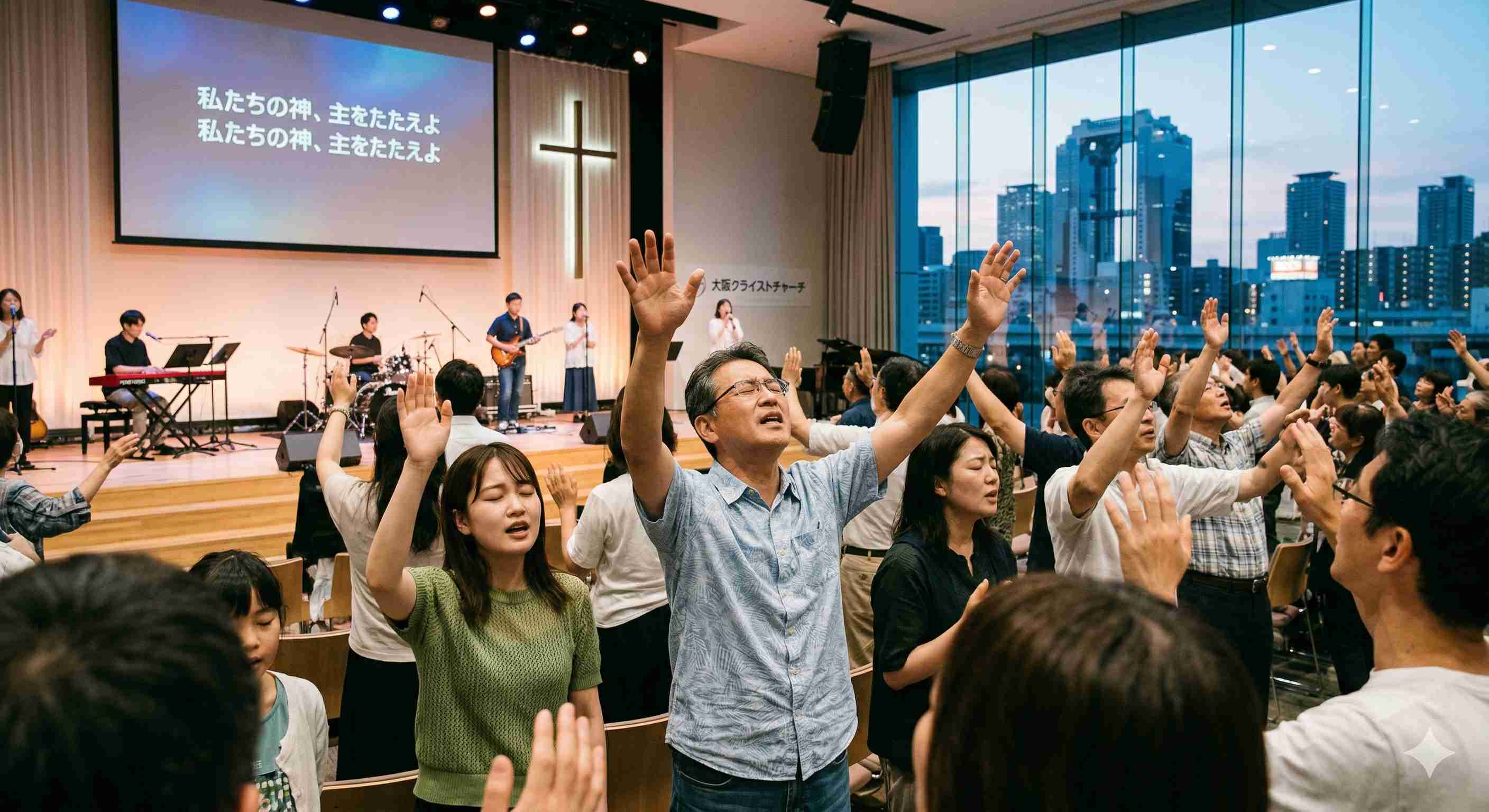 手を上げて賛美する人＠大阪