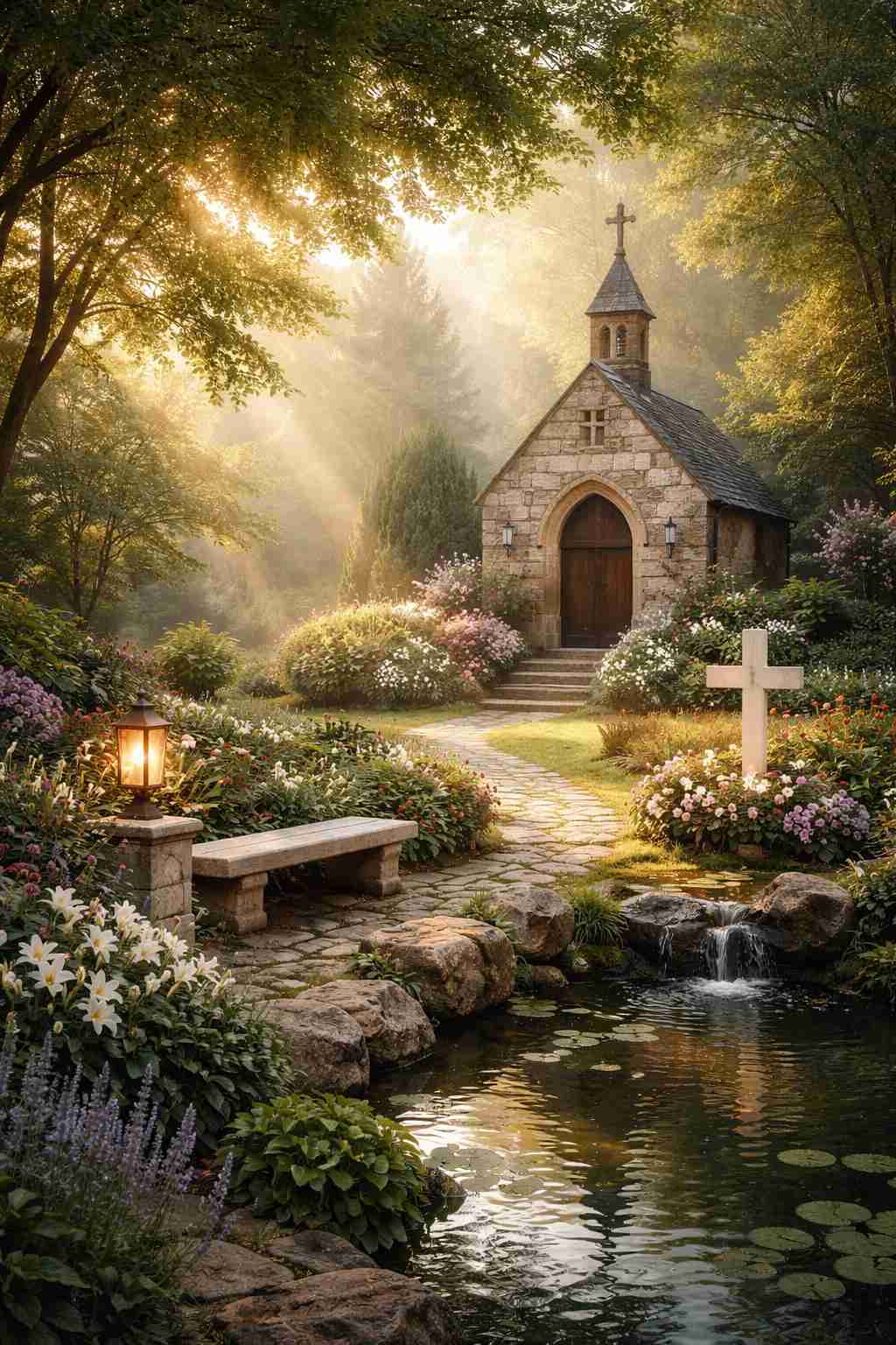 静かな庭園と信仰